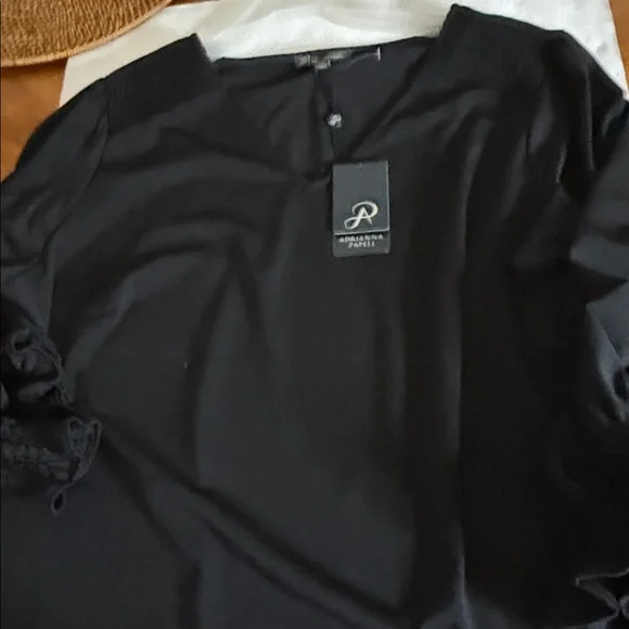 Adrianna Papell Black Blouse with Smocked Sleeves - Picture 10 of 10